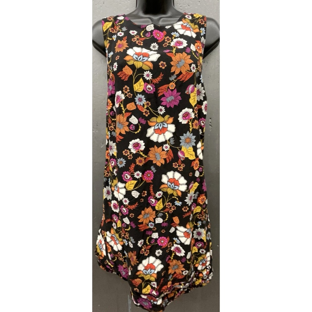 J Jill Dress Dress M Black Floral Pockets‎ Tiered Hem Boho Cottage Whimsy
